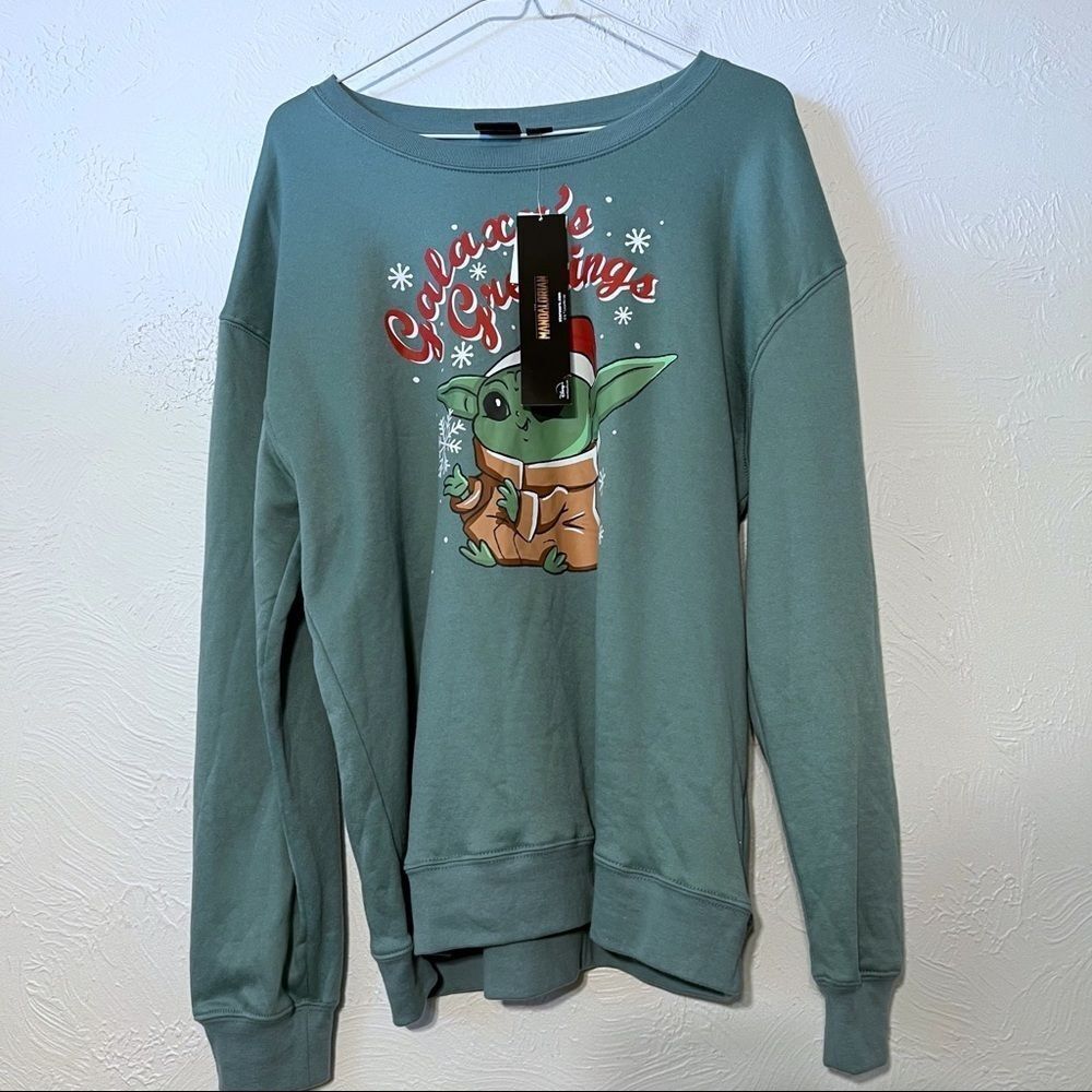 Star Wars Christmas Baby Yoda Holiday Ugly Sweater Galaxy's Greetings Green 2X